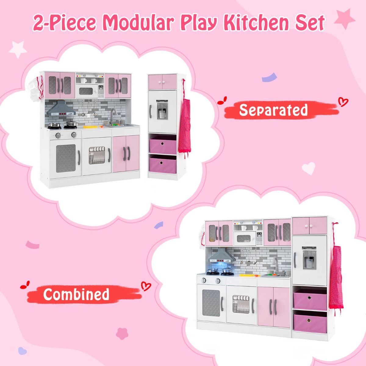 Kids Kitchen Playset | Pink Interactive Cooking Set with Lights