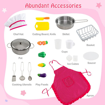 Kids Kitchen Playset | Pink Interactive Cooking Set with Lights