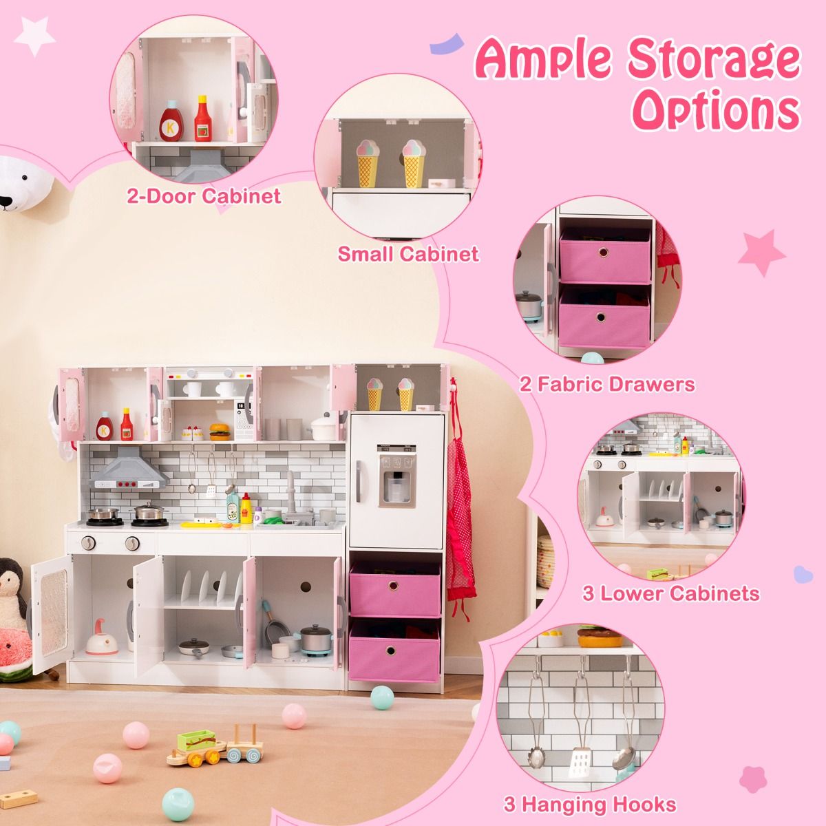 Kids Kitchen Playset | Pink Interactive Cooking Set with Lights