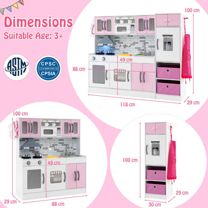 Kids Kitchen Playset | Pink Interactive Cooking Set with Lights