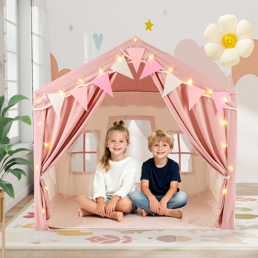 Pink Play Tent House | 2 Doors Star Lights | 3-4 Kids Space