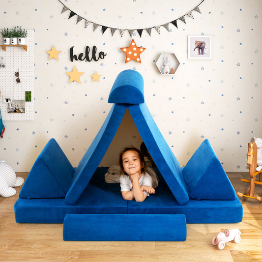 Kids Blue Modular Convertible Foam Sofa | Machine Washable