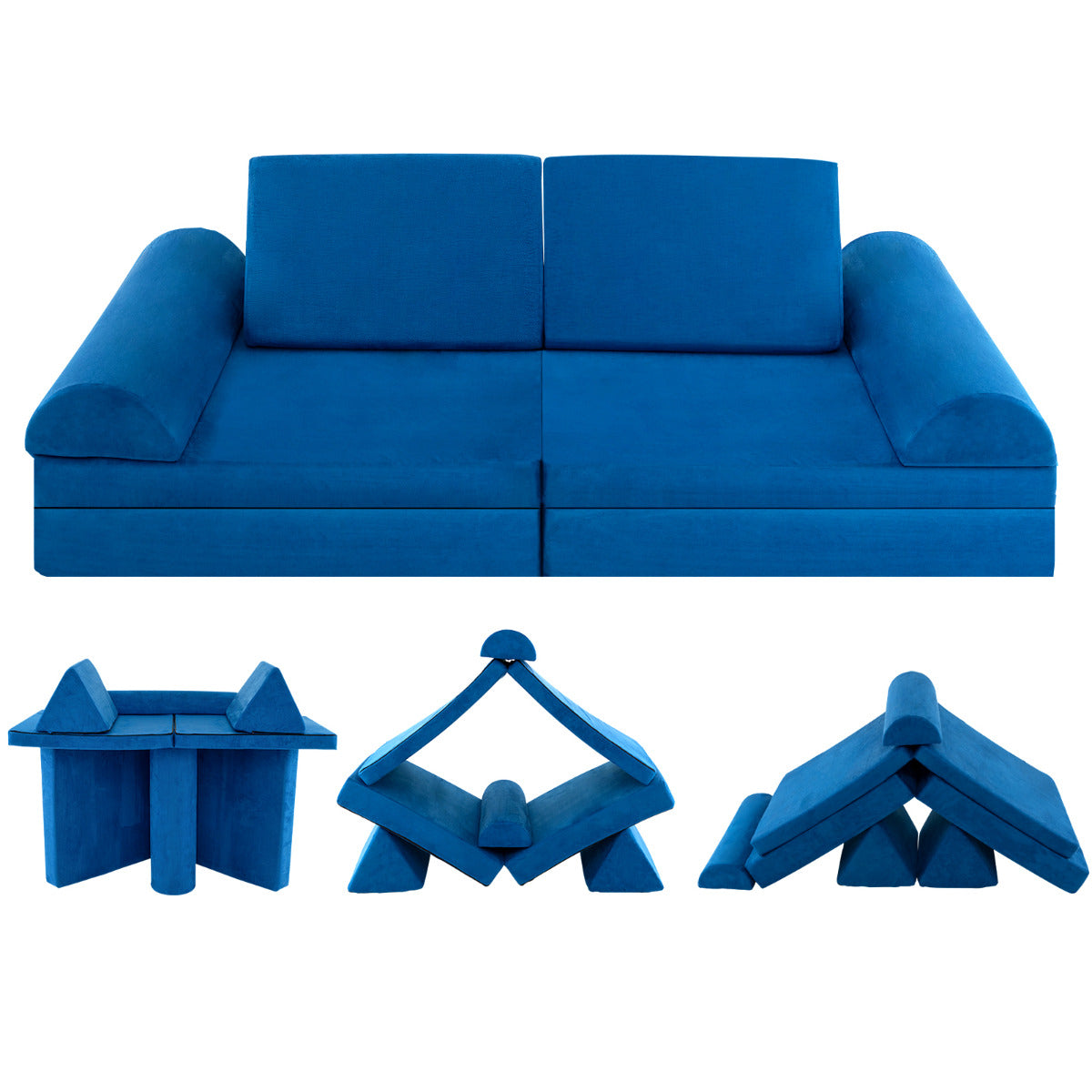 Kids Blue Modular Convertible Foam Sofa | Machine Washable