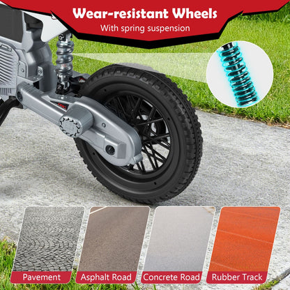 Red 12V Kids Motorcycle | Training Wheels & Spring Suspension