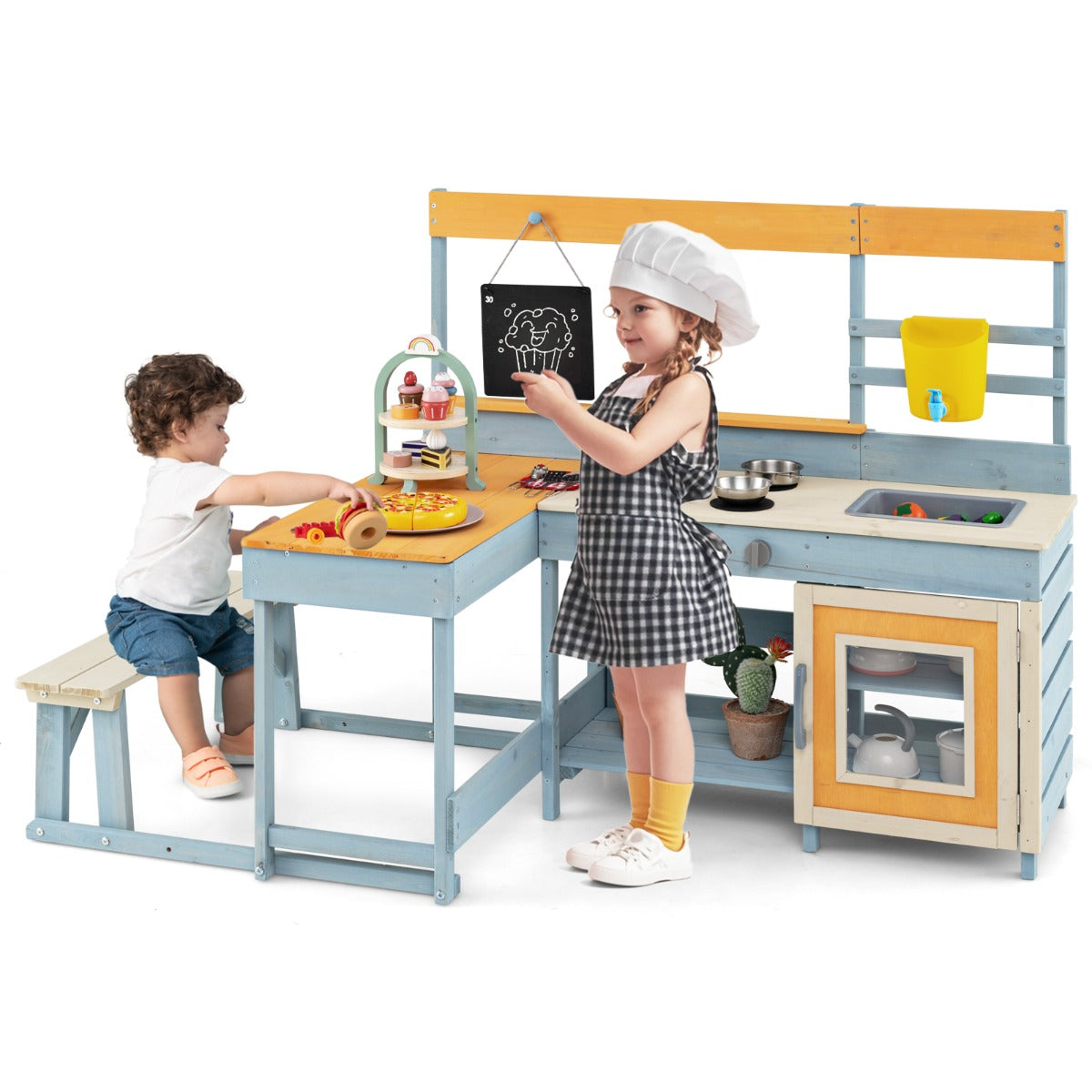 Kids Mud Kitchen | Fir Wood Outdoor Play Set With Grey Finish