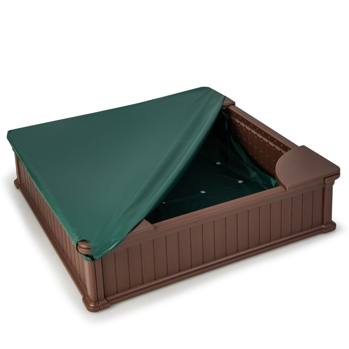 Kids Outdoor Sandbox | Brown 4-Seat Play Area with Cover