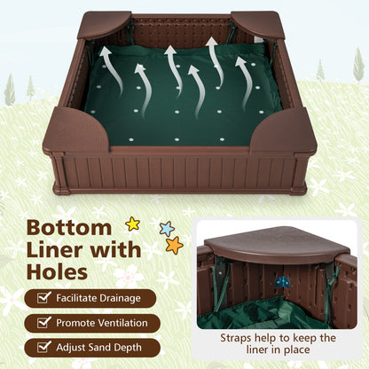 Kids Outdoor Sandbox | Brown 4-Seat Play Area with Cover