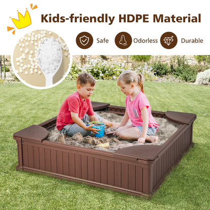 Kids Outdoor Sandbox | Brown 4-Seat Play Area with Cover