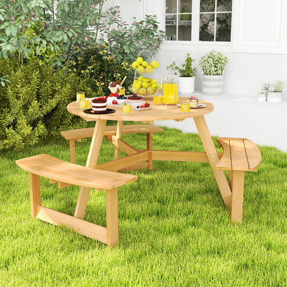Costway 6 Person Kids Outdoor Wooden Picnic Table and Bench Set-Natural