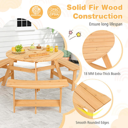 6 Person Kids Outdoor Wooden Picnic Table | Natural Set