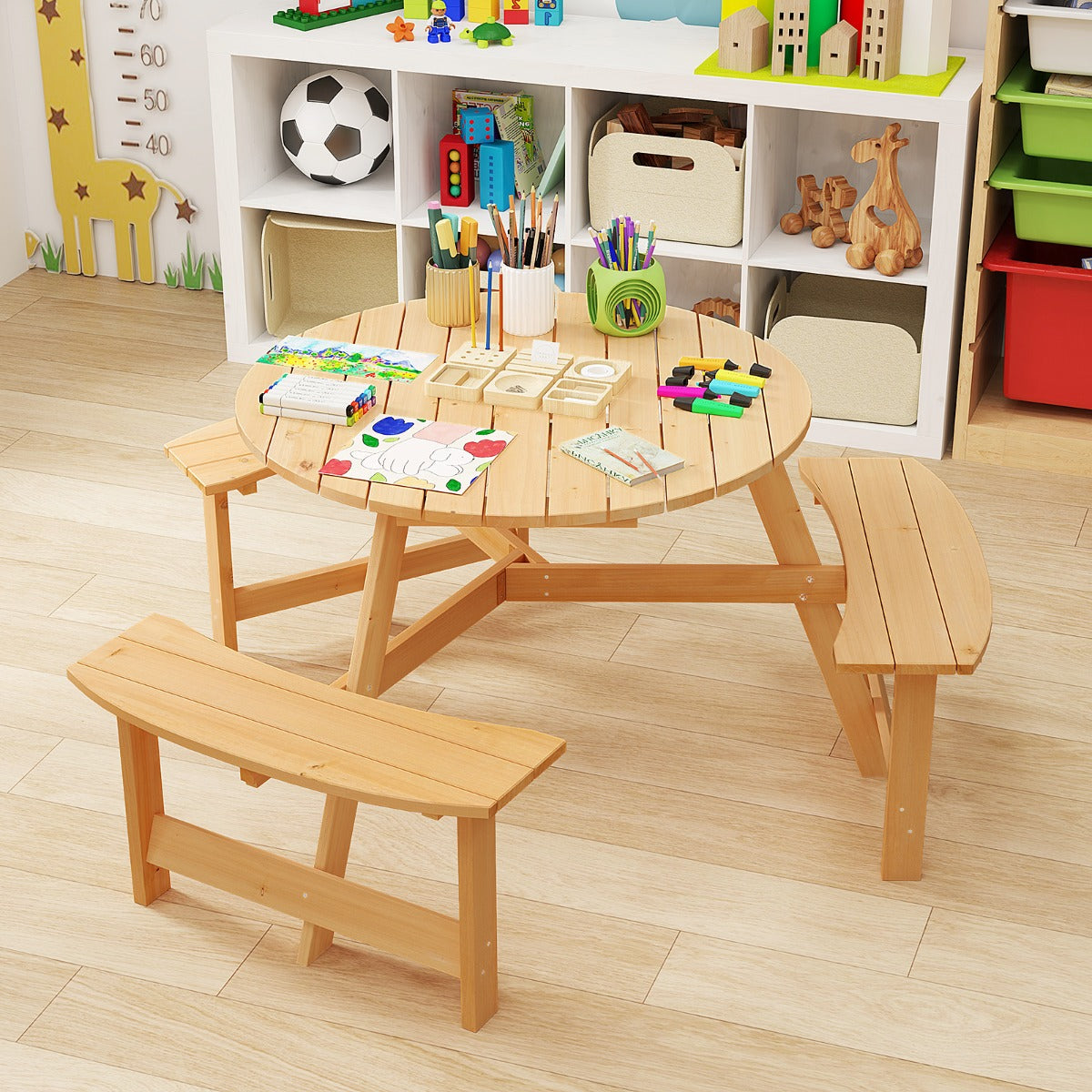 6 Person Kids Outdoor Wooden Picnic Table | Natural Set