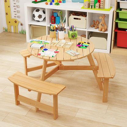 6 Person Kids Outdoor Wooden Picnic Table | Natural Set