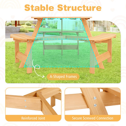 6 Person Kids Outdoor Wooden Picnic Table | Natural Set