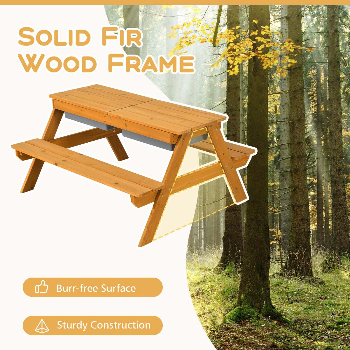 3 In 1 Kids Picnic Table | Adjustable Umbrella | Green Wood