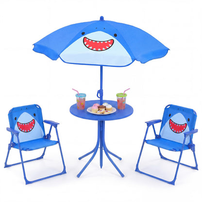 Blue Kids Picnic Table Set | Umbrella 2 Folding Chairs