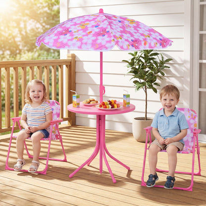 Pink Kids Picnic Table Set | Umbrella 2 Folding Chairs