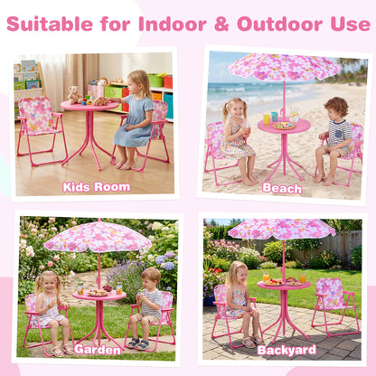Pink Kids Picnic Table Set | Umbrella 2 Folding Chairs