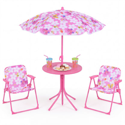 Pink Kids Picnic Table Set | Umbrella 2 Folding Chairs
