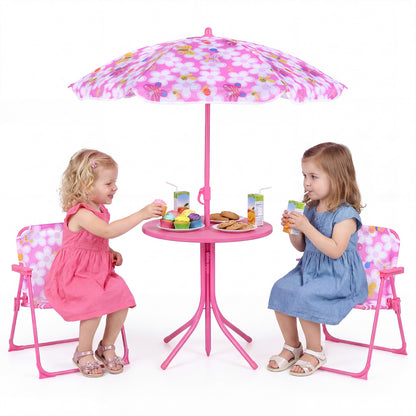 Pink Kids Picnic Table Set | Umbrella 2 Folding Chairs