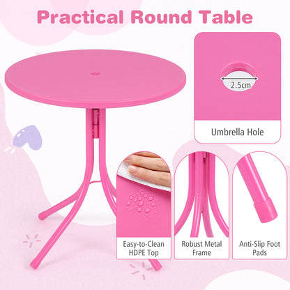 Pink Kids Picnic Table Set | Umbrella 2 Folding Chairs