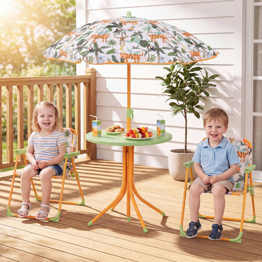 Kids Yellow Picnic Table Set | Umbrella & 2 Folding Chairs