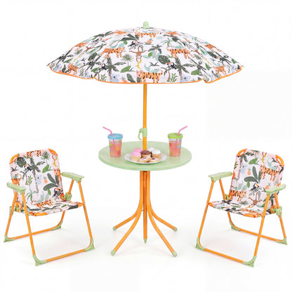 Kids Yellow Picnic Table Set | Umbrella & 2 Folding Chairs