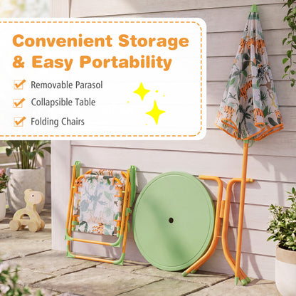 Kids Yellow Picnic Table Set | Umbrella & 2 Folding Chairs