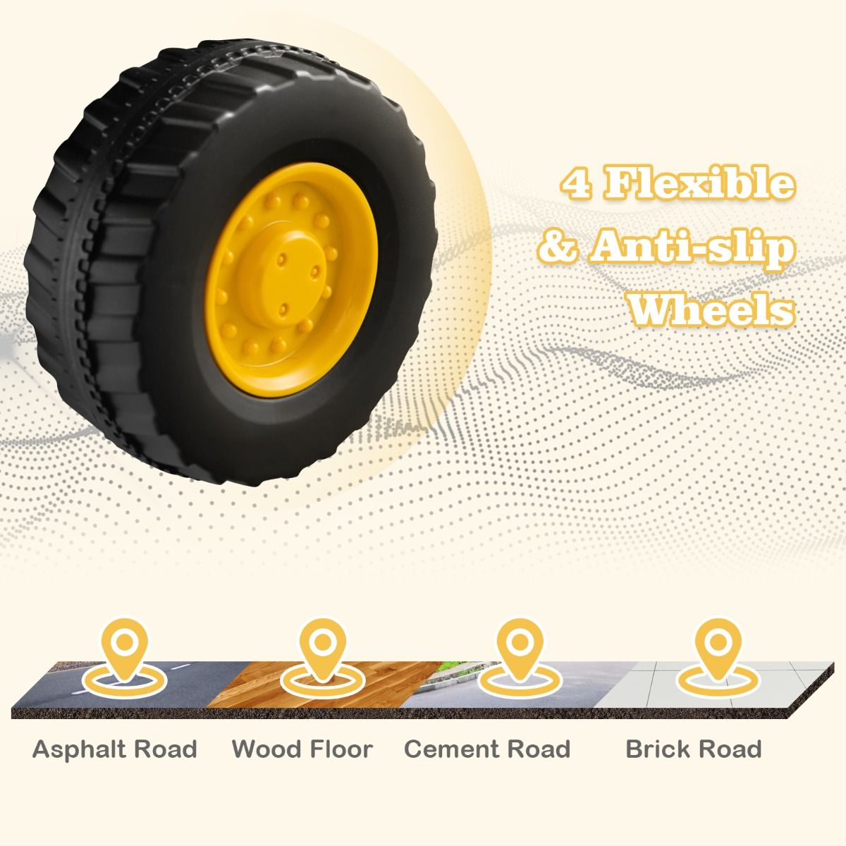 Yellow kids ride-on excavator bulldozer with bucket for imaginative outdoor play.