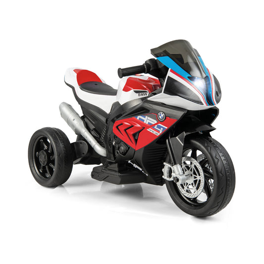 Red BMW 12V Kids Ride-On Motorcycle with Headlight and Horn for fun playtime at home.