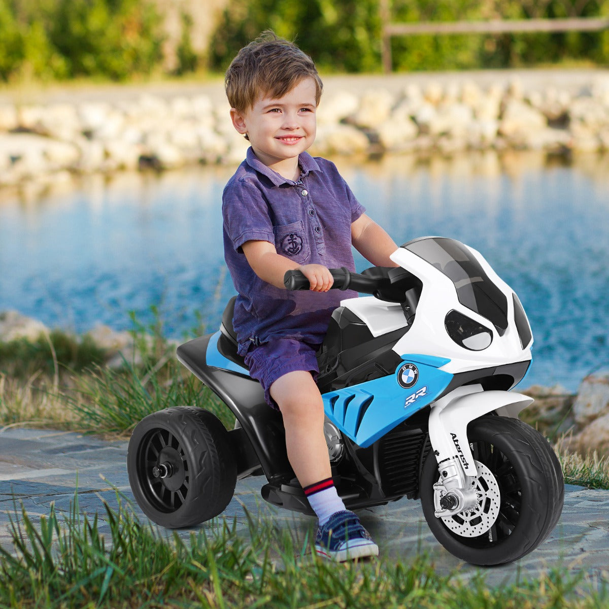 Electric blue Kids Ride On Motorcycle with Training Wheels - Fun and safe for young riders