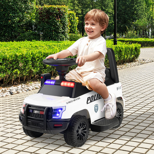  Kids Ride On Police Car with Real Megaphone and Headlights-White