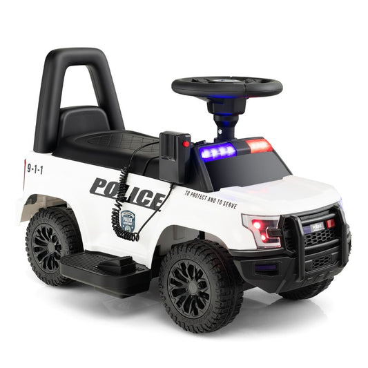 Kids Ride On Police Car | White Electric Toy with Megaphone