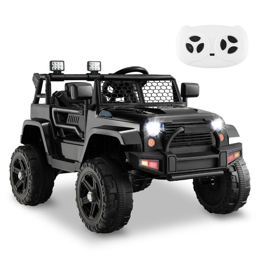 Black 12V Kids Ride-On Truck with Remote Control for fun home adventures.