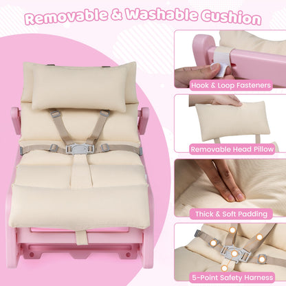 Pink Kids Rocking Chair | Adjustable Backrest & Washable Cushion