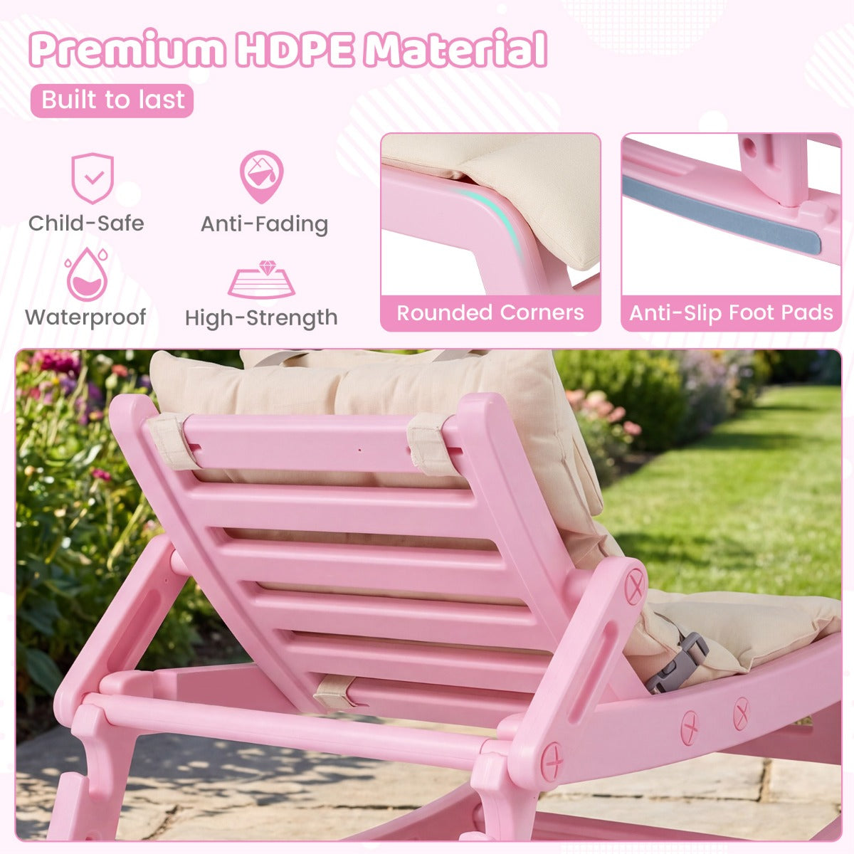 Pink Kids Rocking Chair | Adjustable Backrest & Washable Cushion