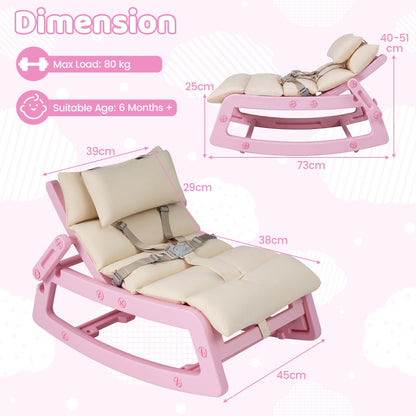 Pink Kids Rocking Chair | Adjustable Backrest & Washable Cushion