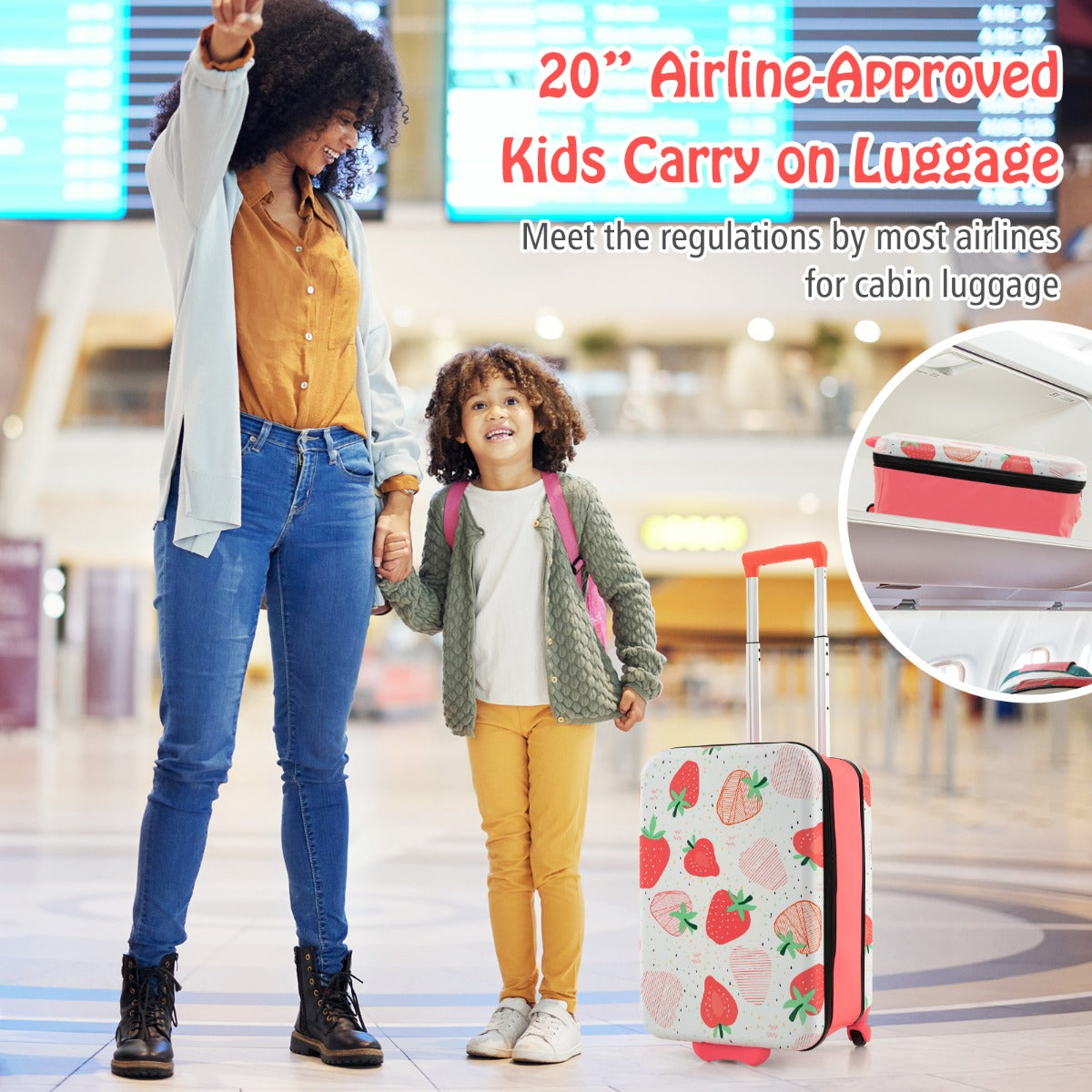 Kids 20 Pink Dinosaur Suitcase | Foldable, Hardshell, Wheeled Carry-On for travel and play.