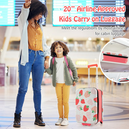 Kids 20 Pink Dinosaur Suitcase | Foldable, Hardshell, Wheeled Carry-On for travel and play.