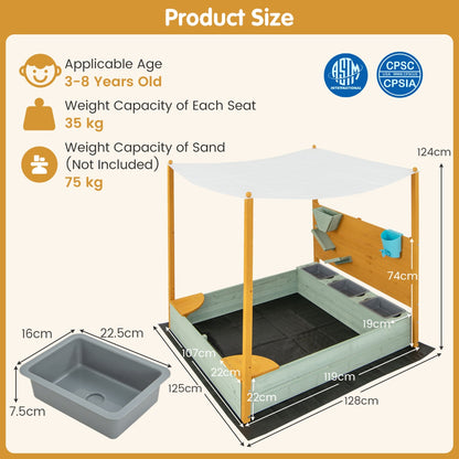 Kids sandbox with canopy and sand wall for outdoor play and creativity at home.