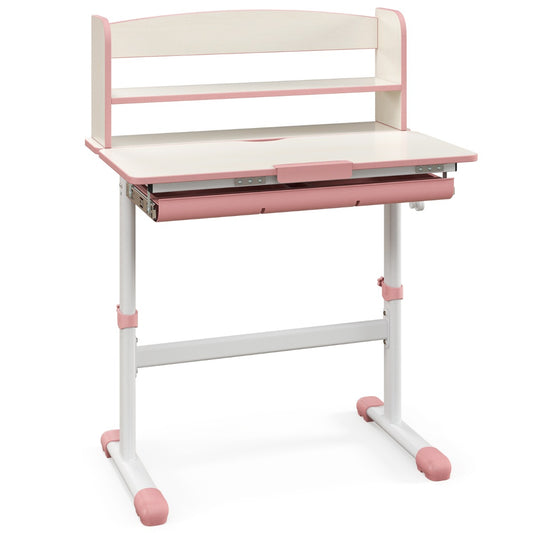 Adjustable study desk for kids with storage drawer, ideal for ages 3-12 learning at home.