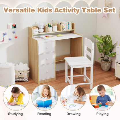 Kids Desk Chair Set Natural White | Hutch Storage Drawers