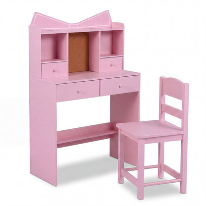 Pink Kids Study Desk Chair Set | Storage Shelves Cork Board