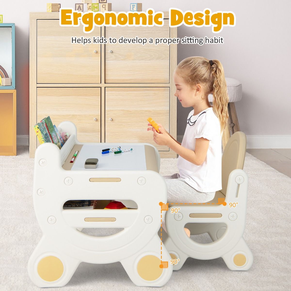 Kids Graffiti Art Desk & Chair Set with Storage