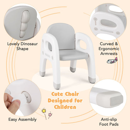 Kids Table and Chair Set | Grey Dinosaur Design with Storage