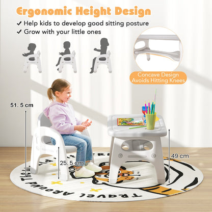Kids Table and Chair Set | Grey Dinosaur Design with Storage