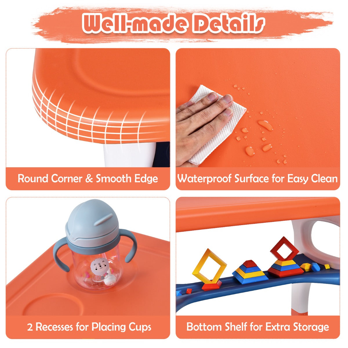 Kids Table And Chair Set | Dinosaur Design With Storage Orange