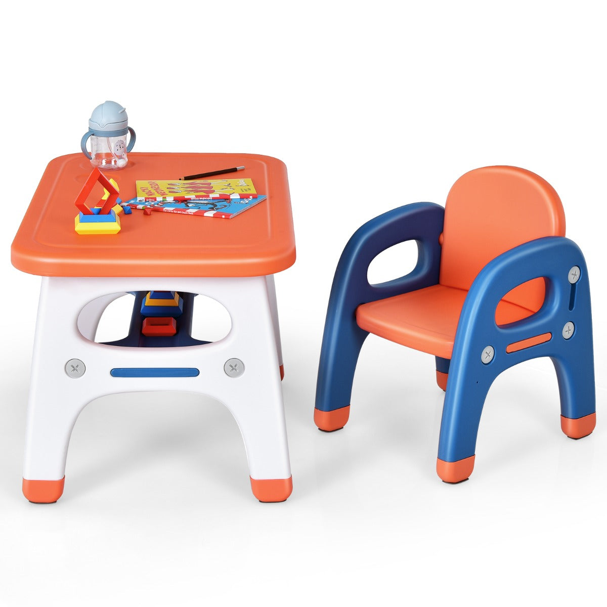 Kids Table And Chair Set | Dinosaur Design With Storage Orange