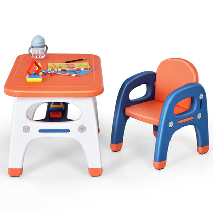 Kids Table And Chair Set | Dinosaur Design With Storage Orange