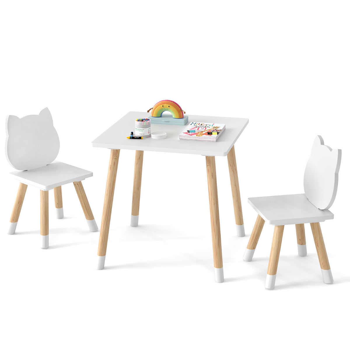 Kids Table and Chairs Set Wooden Toddler Desk and Chair Set-White