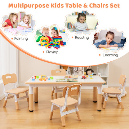 Kids table set with graffiti desktop allows adjustable height for creativity and fun learning.